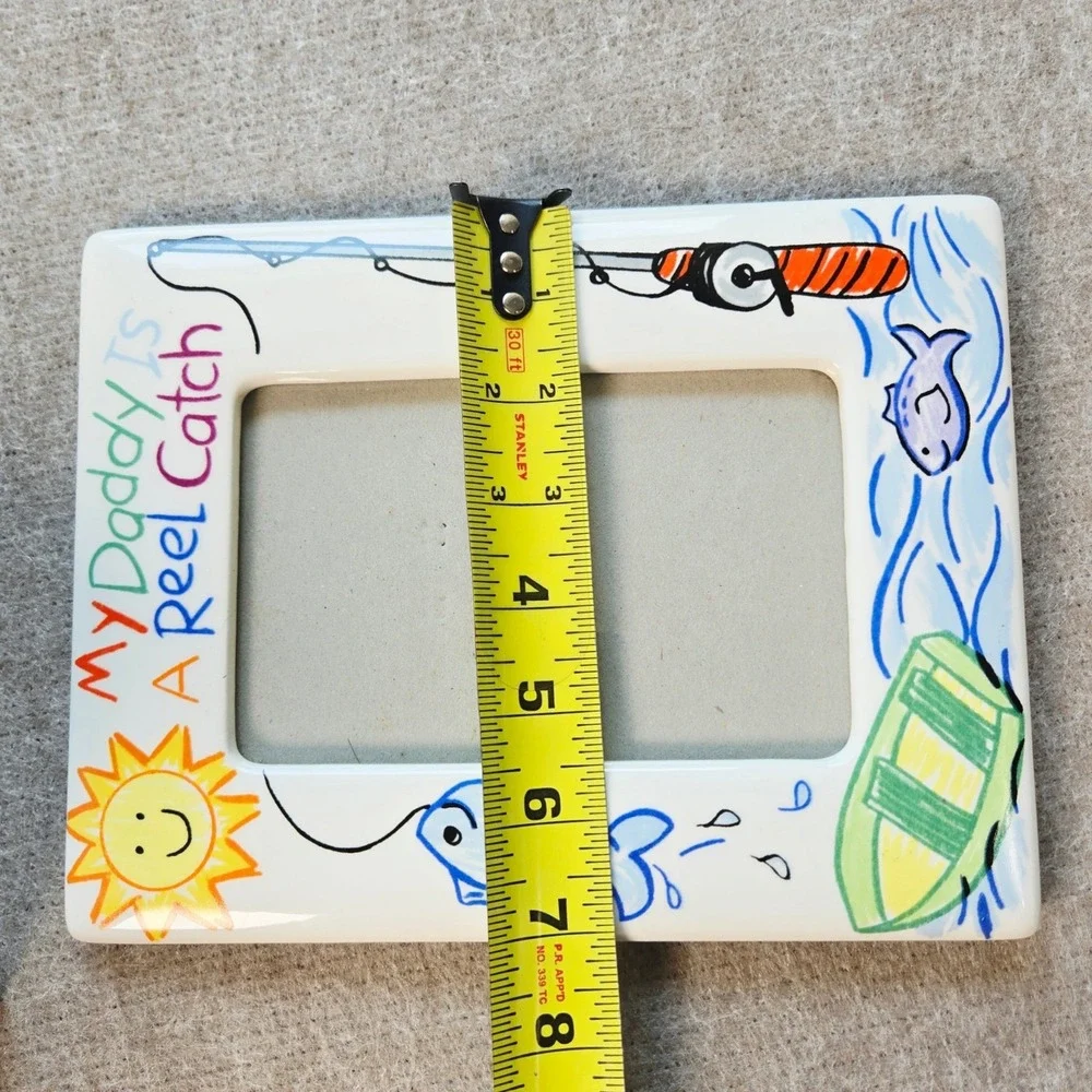 Russ Scribbles My Daddy Is A Reel Catch Fishing Ceramic 4x6 Picture Frame White